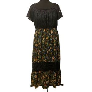 Liberty Love | black lace and floral maxi dress 2XL